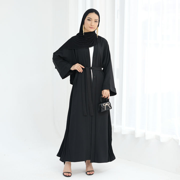 Get trendy with Hera Open Abaya Kimono - Black - Cardigan available at Voilee NY. Grab yours for $59.90 today!