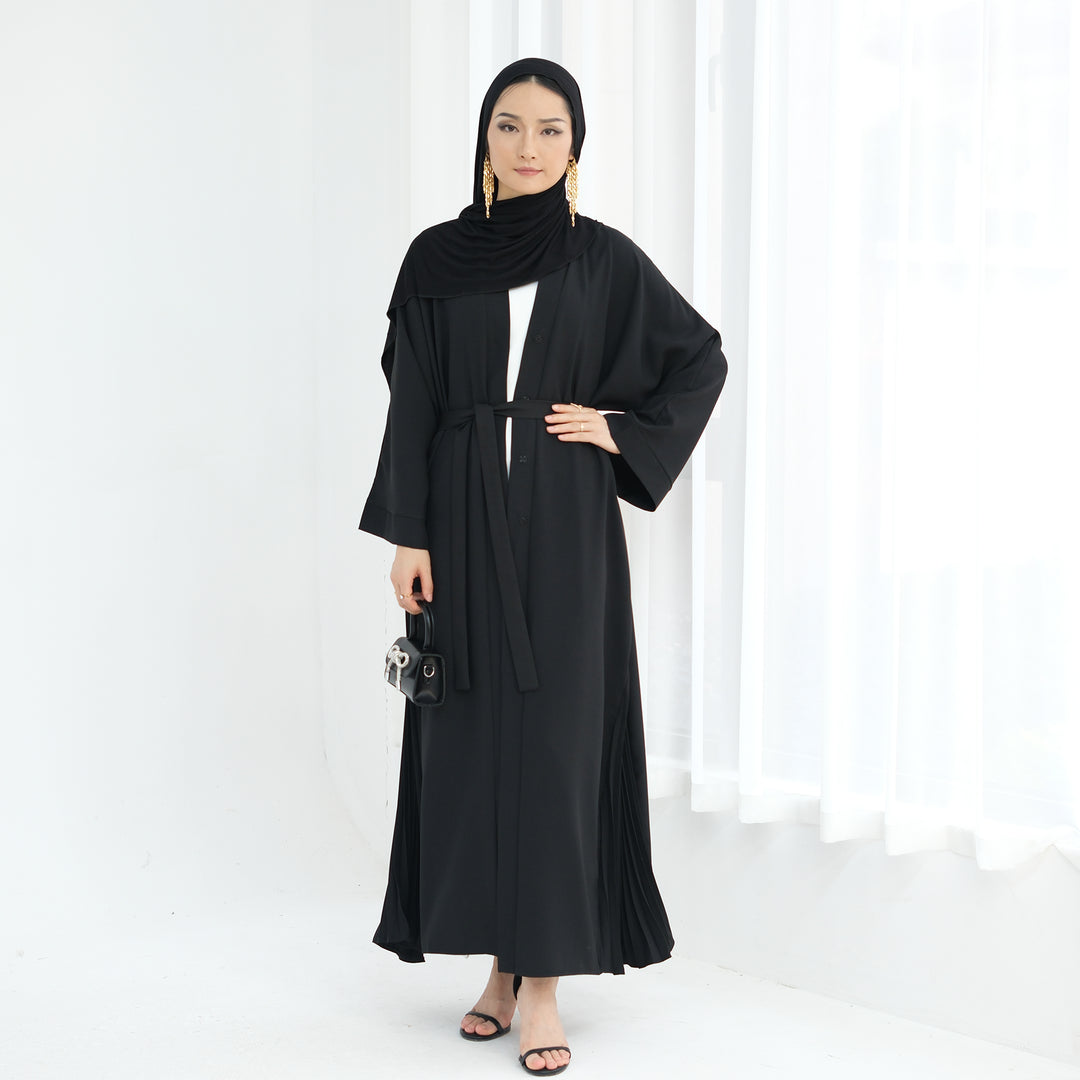 Get trendy with Hera Open Abaya Kimono - Black - Cardigan available at Voilee NY. Grab yours for $59.90 today!