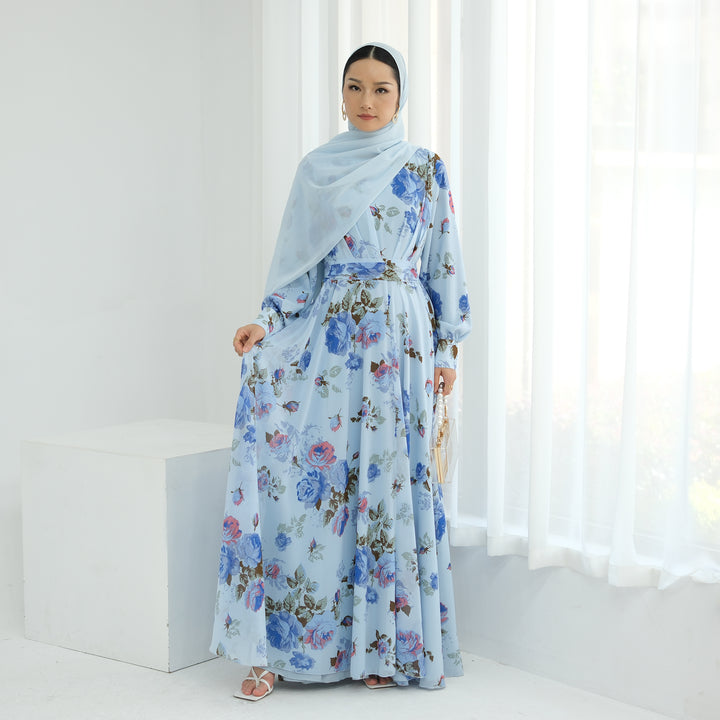 Gardenia Floral Maxi Dress - Blue Pink