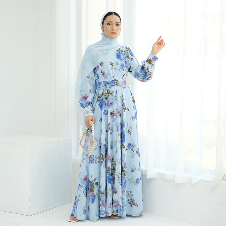 Gardenia Floral Maxi Dress - Blue Pink