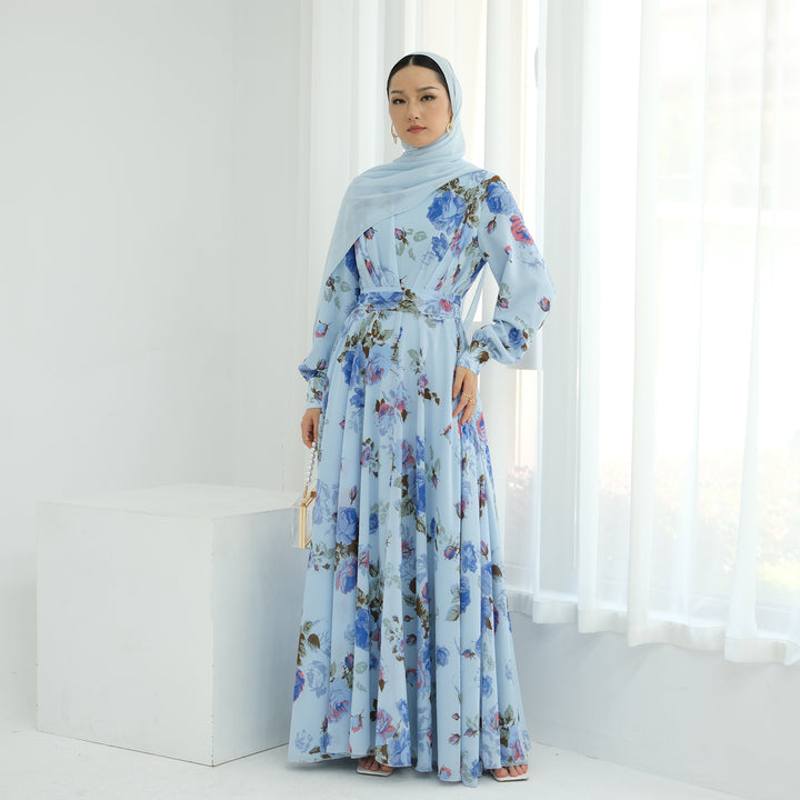 Gardenia Floral Maxi Dress - Blue Pink