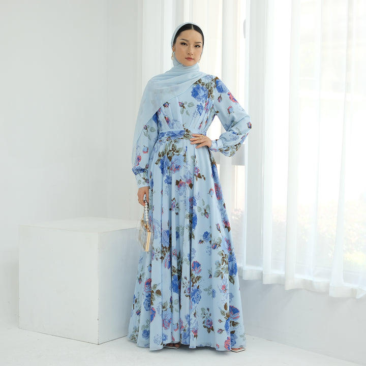 Gardenia Floral Maxi Dress - Blue Pink