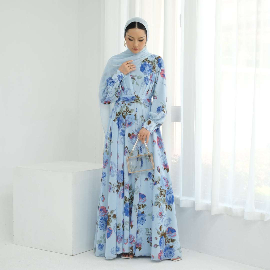 Gardenia Floral Maxi Dress - Blue Pink