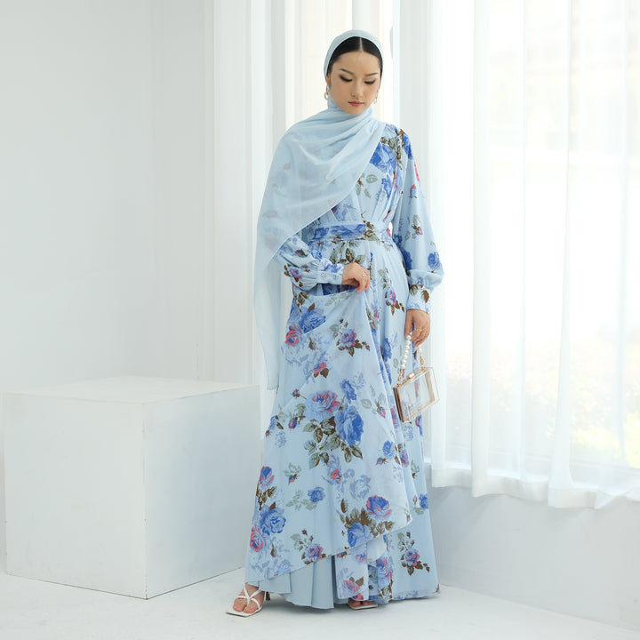 Gardenia Floral Maxi Dress - Blue Pink