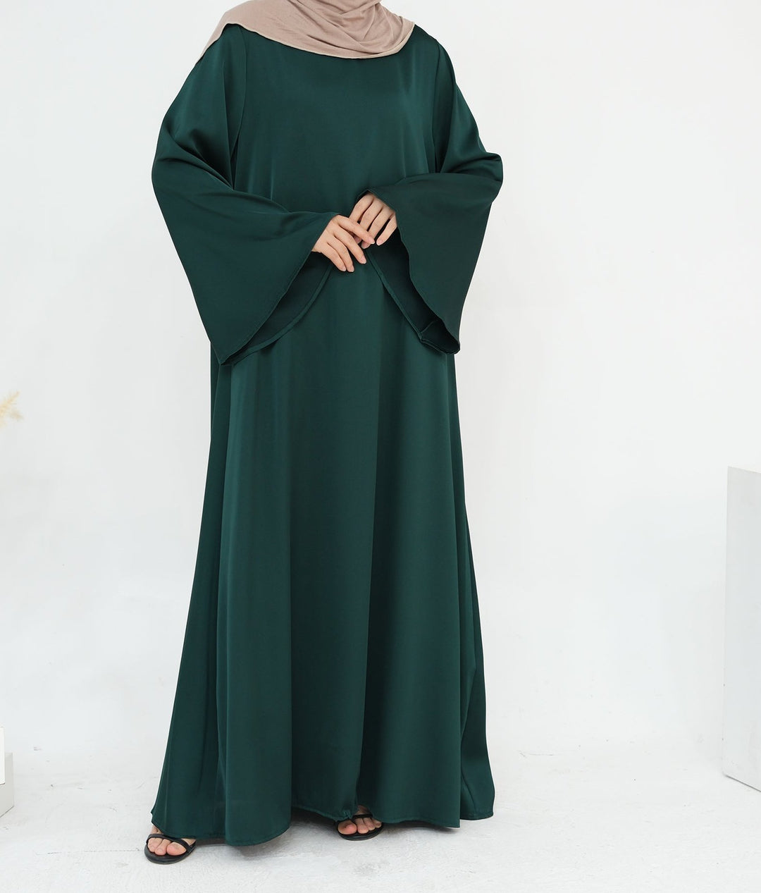 Get trendy with Calista Trumpet Sleeves Satin Dress - Emerald - Dresses available at Voilee NY. Grab yours for $59.90 today!