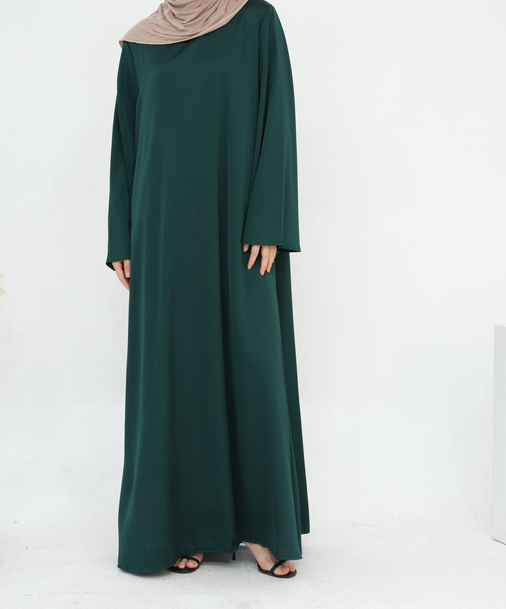 Get trendy with Calista Trumpet Sleeves Satin Dress - Emerald - Dresses available at Voilee NY. Grab yours for $59.90 today!