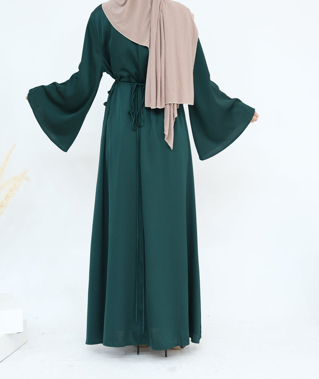 Get trendy with Calista Trumpet Sleeves Satin Dress - Emerald - Dresses available at Voilee NY. Grab yours for $59.90 today!