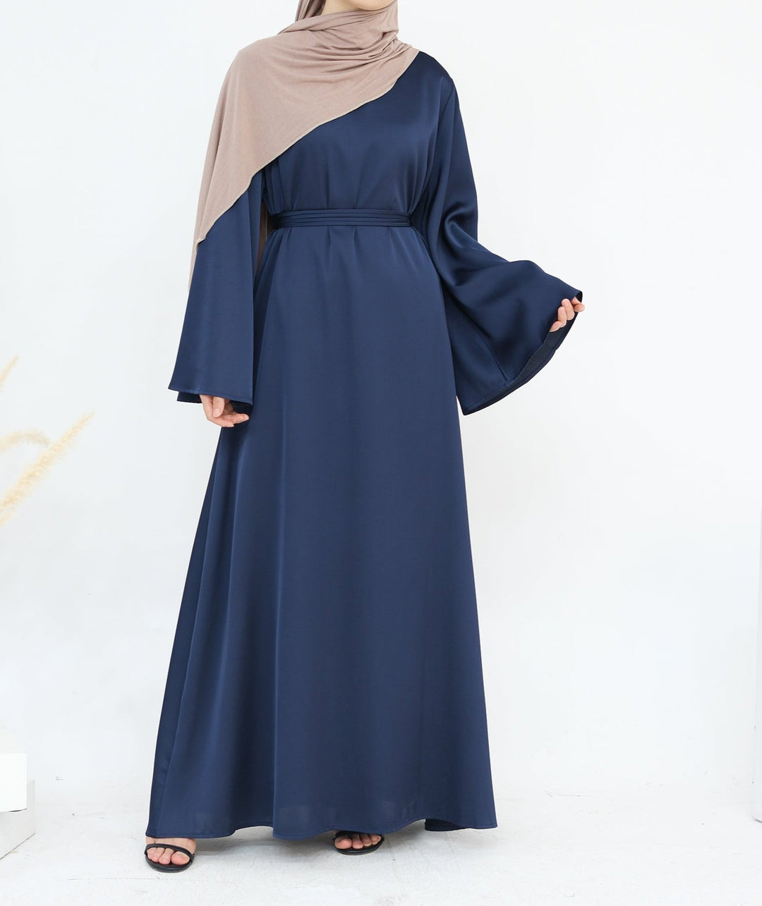 Get trendy with Calista Trumpet Sleeves Satin Dress - Denim - Dresses available at Voilee NY. Grab yours for $59.90 today!