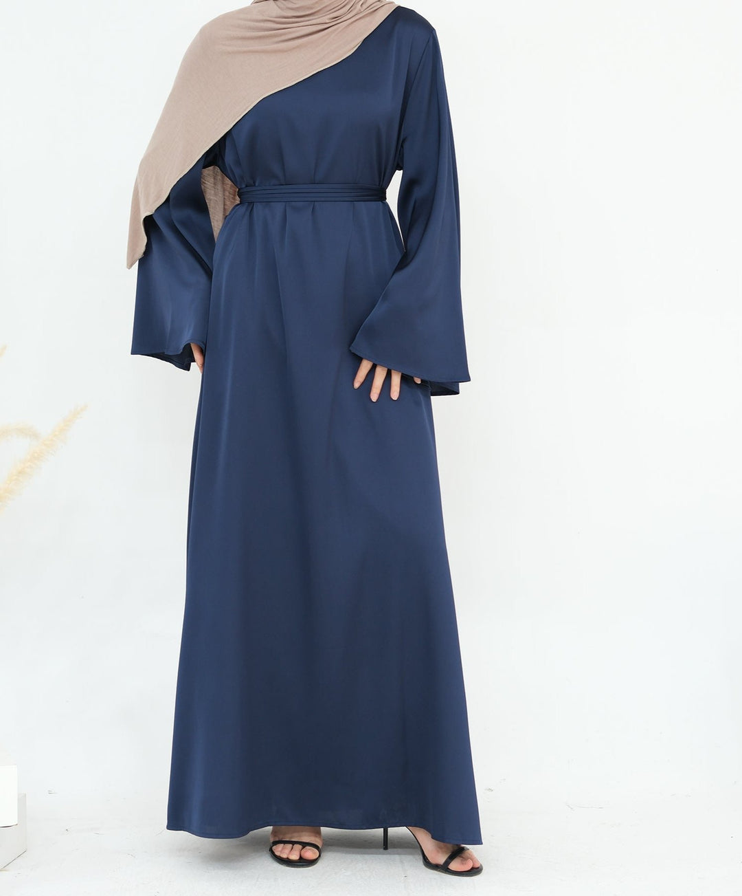 Get trendy with Calista Trumpet Sleeves Satin Dress - Denim - Dresses available at Voilee NY. Grab yours for $59.90 today!