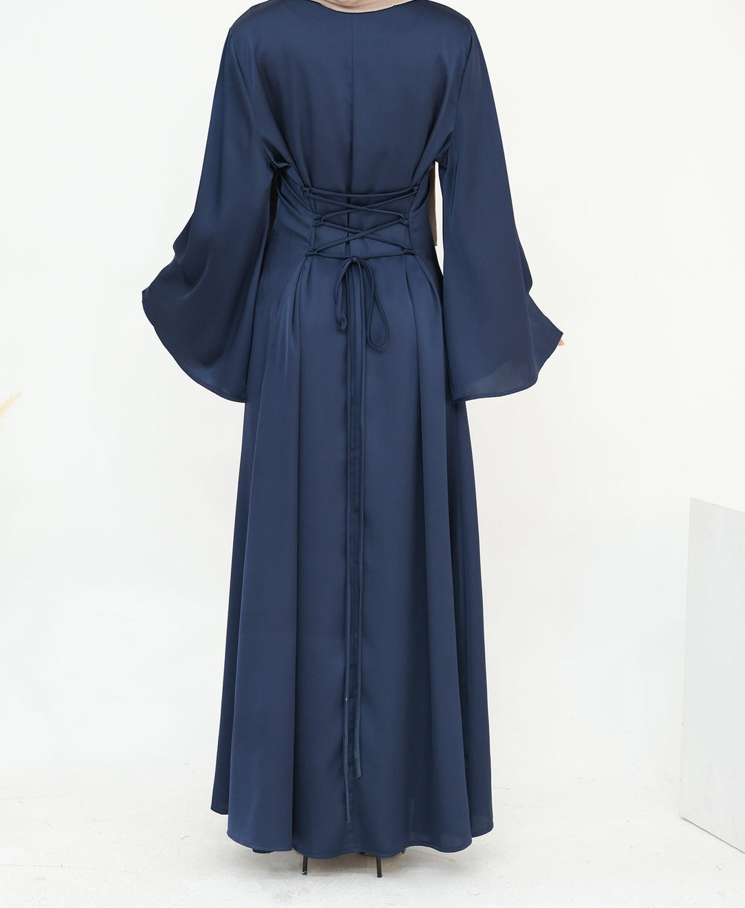 Get trendy with Calista Trumpet Sleeves Satin Dress - Denim - Dresses available at Voilee NY. Grab yours for $59.90 today!