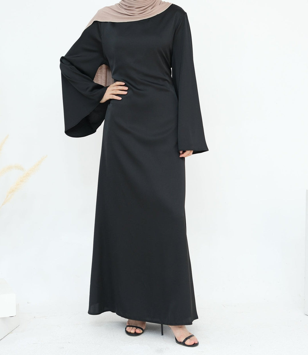 Get trendy with Calista Trumpet Sleeves Satin Dress - Black - Dresses available at Voilee NY. Grab yours for $59.90 today!