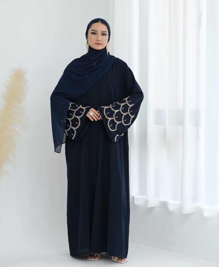 Get trendy with Irssane Nida Open Abaya Kimono - Navy - Cardigan available at Voilee NY. Grab yours for $67.90 today!