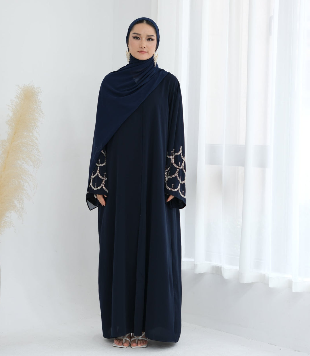 Get trendy with Irssane Nida Open Abaya Kimono - Navy - Cardigan available at Voilee NY. Grab yours for $67.90 today!