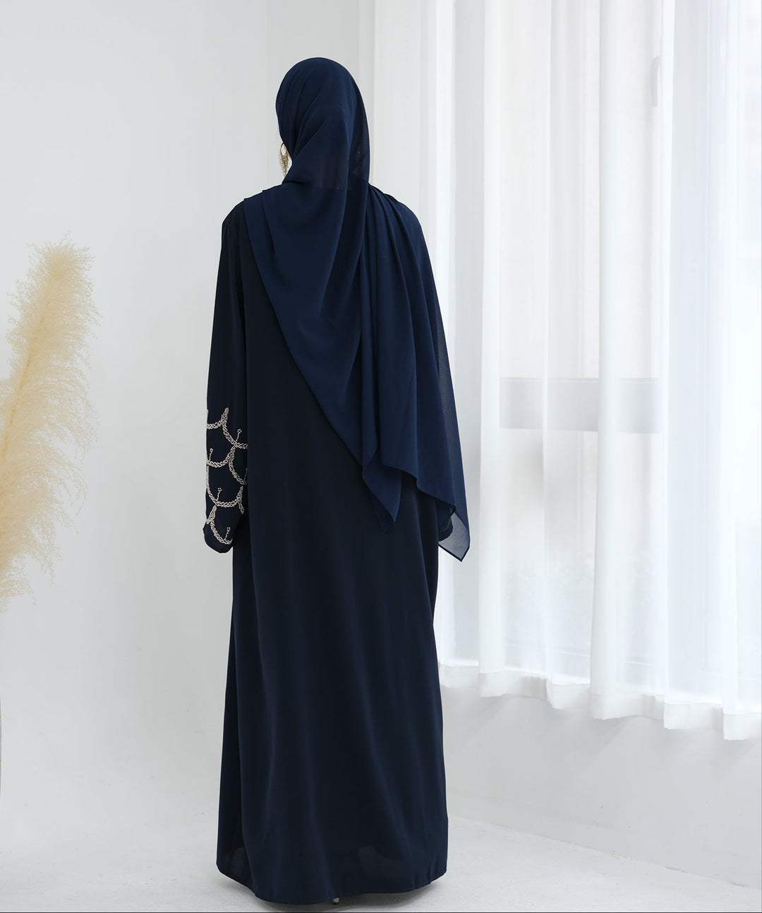 Get trendy with Irssane Nida Open Abaya Kimono - Navy - Cardigan available at Voilee NY. Grab yours for $67.90 today!