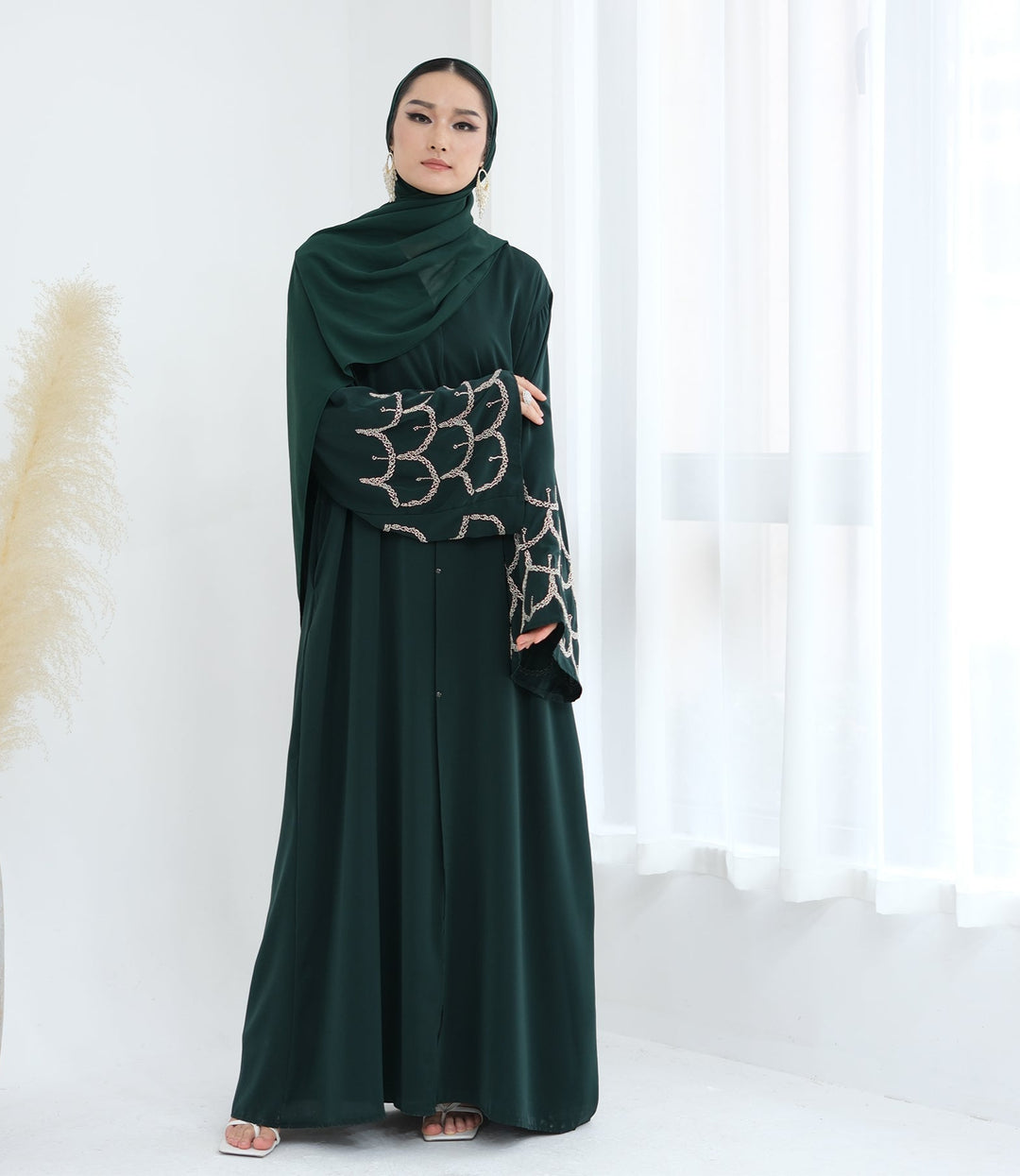 Get trendy with Irssane Nida Open Abaya Kimono - Emerald - Cardigan available at Voilee NY. Grab yours for $67.90 today!