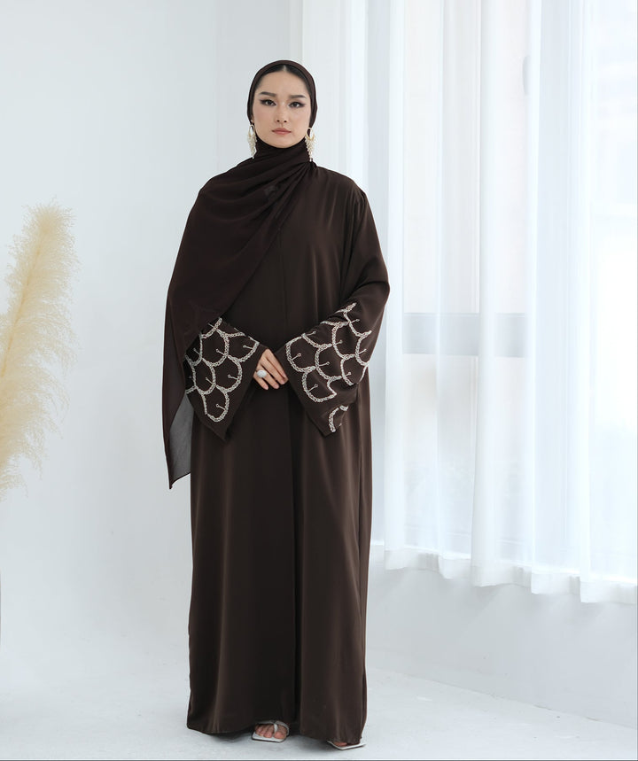 Get trendy with Irssane Nida Open Abaya Kimono - Brown - Cardigan available at Voilee NY. Grab yours for $67.90 today!