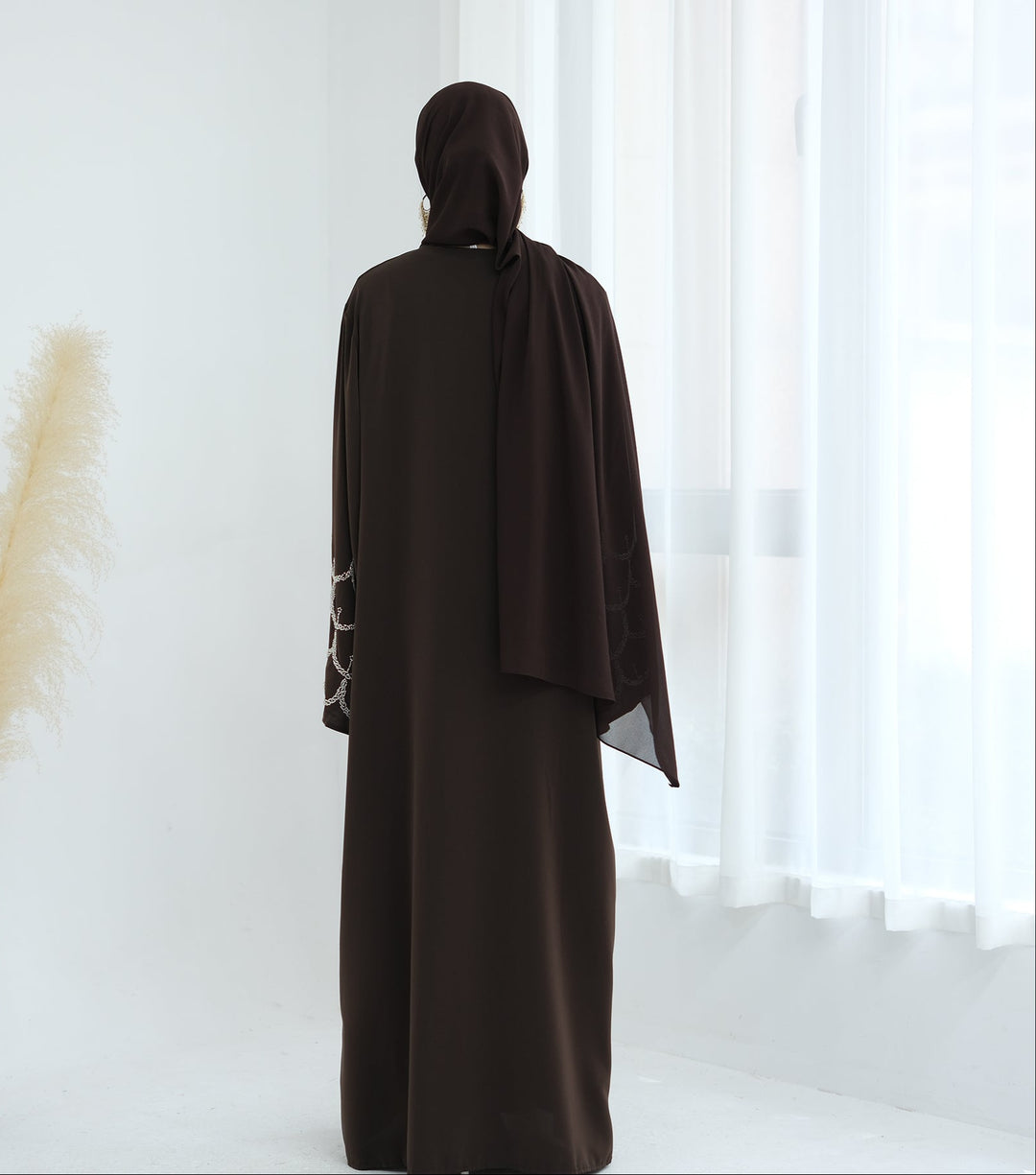 Get trendy with Irssane Nida Open Abaya Kimono - Brown - Cardigan available at Voilee NY. Grab yours for $67.90 today!