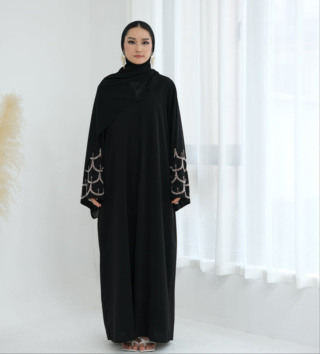 Get trendy with Irssane Nida Open Abaya Kimono - Black - Cardigan available at Voilee NY. Grab yours for $67.90 today!