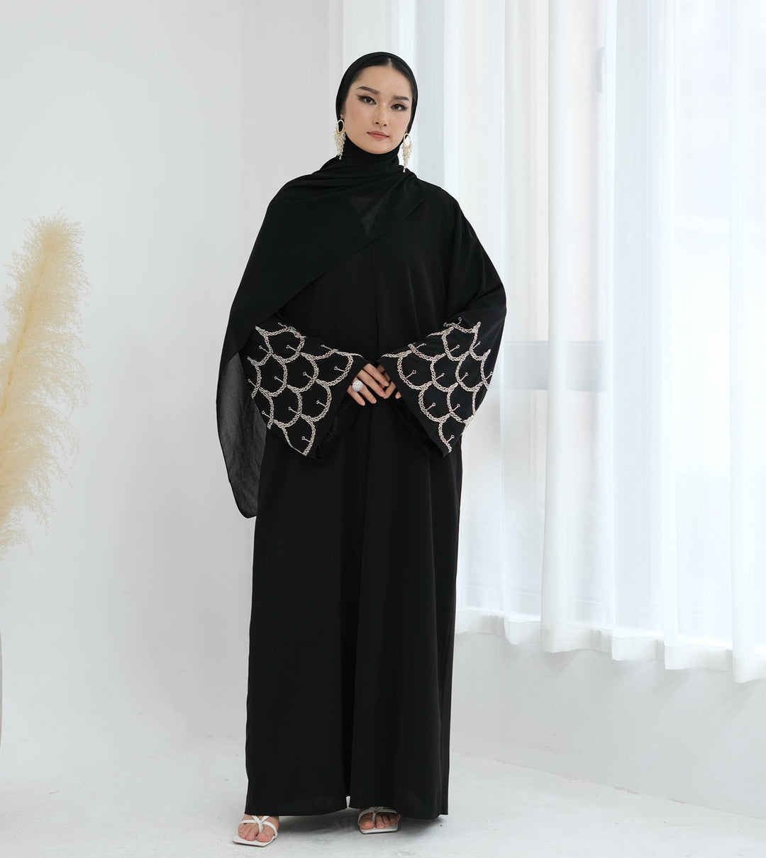 Get trendy with Irssane Nida Open Abaya Kimono - Black - Cardigan available at Voilee NY. Grab yours for $67.90 today!