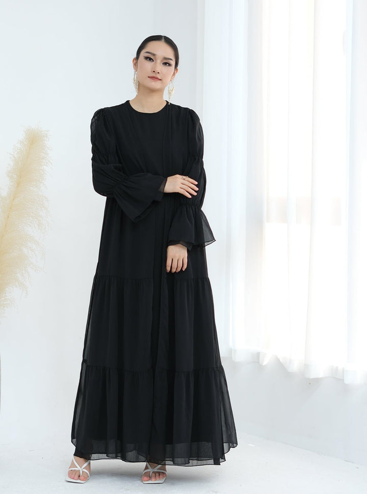 Get trendy with Sasha Chiffon 4-piece Abaya Set - Black -  available at Voilee NY. Grab yours for $99.90 today!