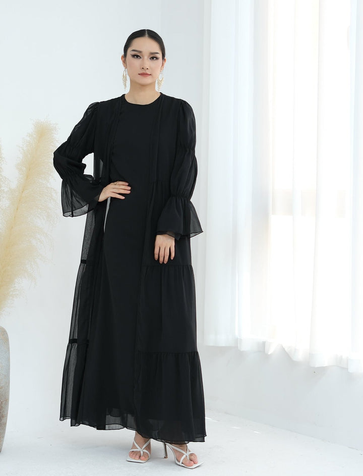 Get trendy with Sasha Chiffon 4-piece Abaya Set - Black -  available at Voilee NY. Grab yours for $99.90 today!