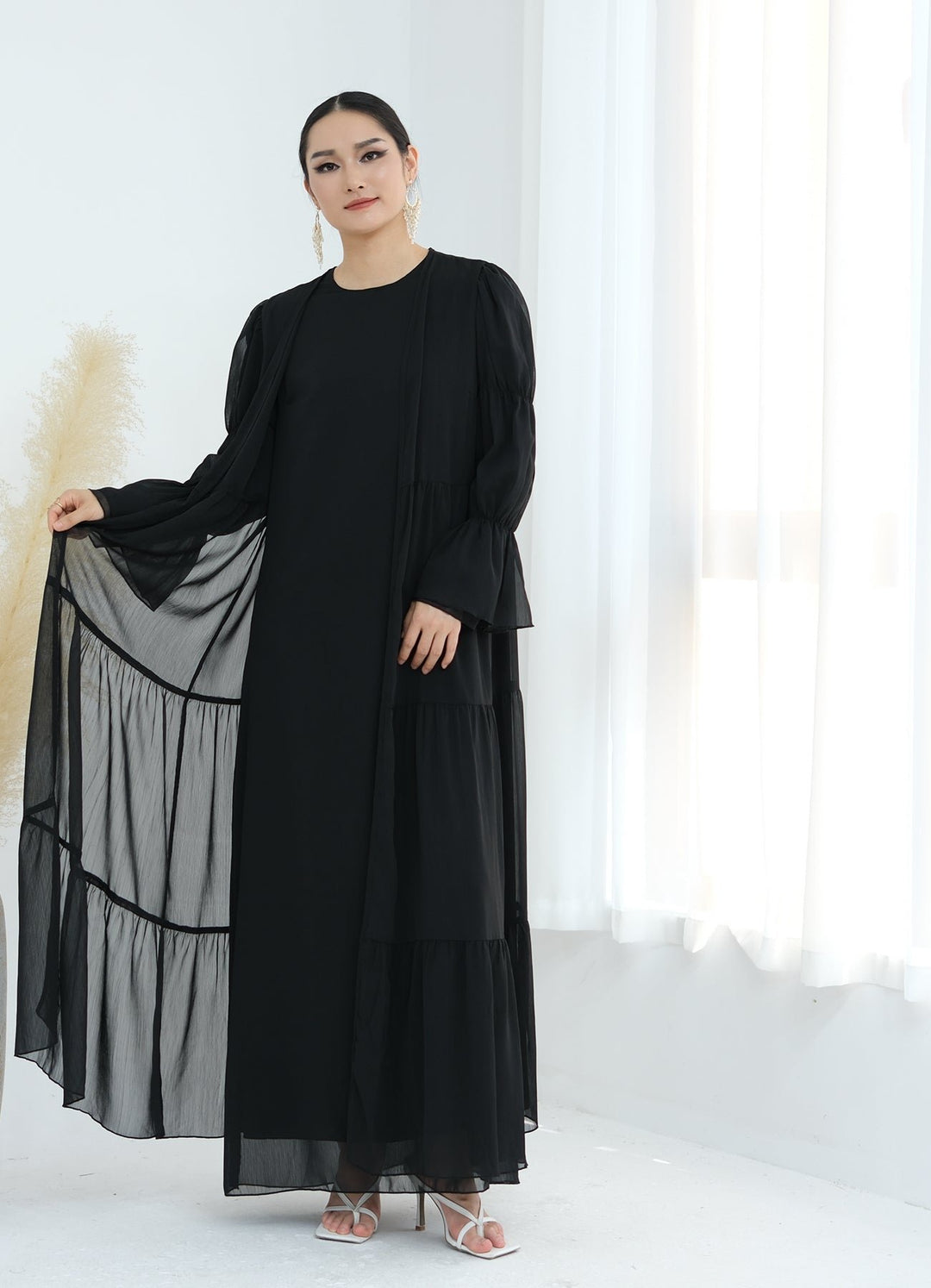 Get trendy with Sasha Chiffon 4-piece Abaya Set - Black -  available at Voilee NY. Grab yours for $99.90 today!