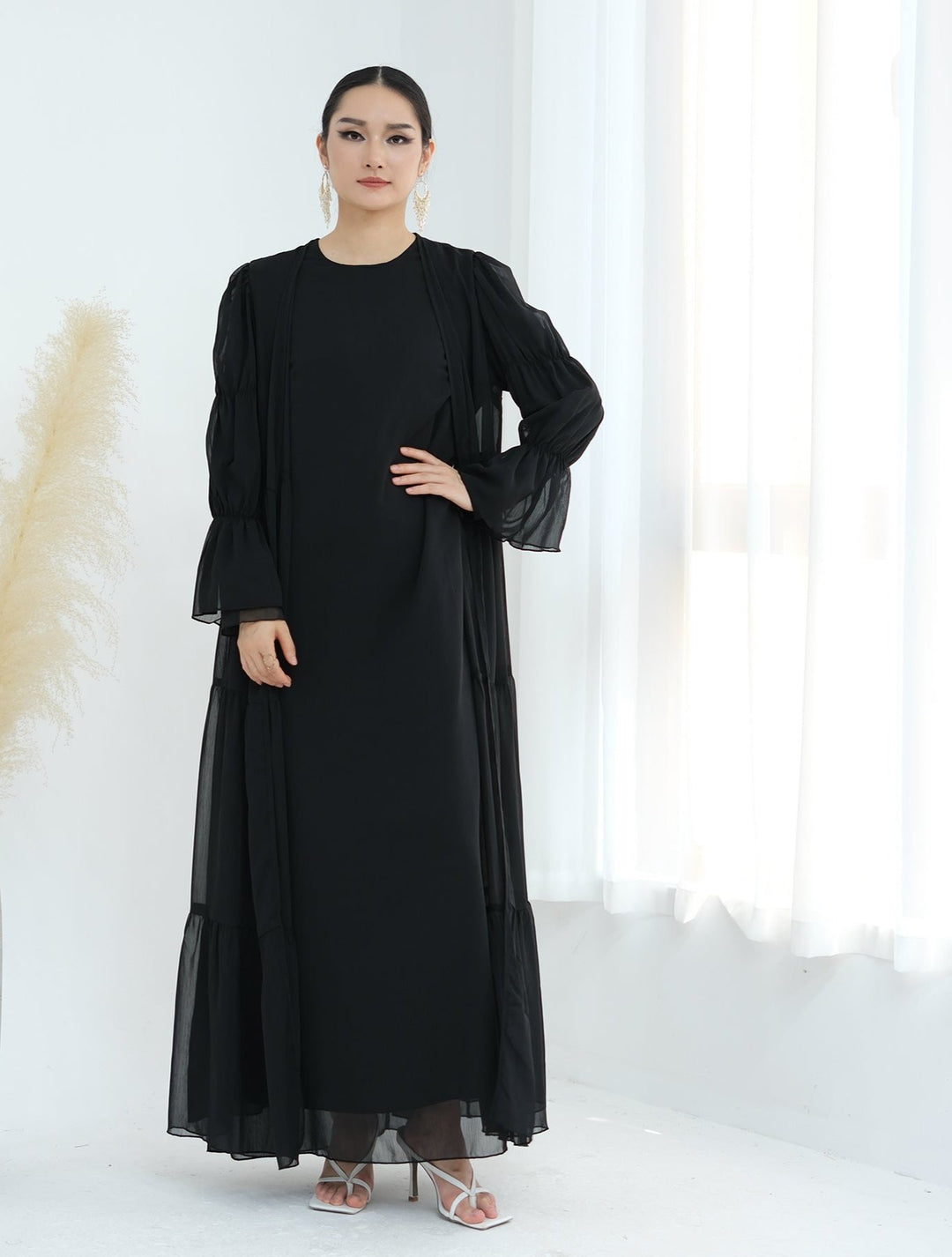 Get trendy with Sasha Chiffon 4-piece Abaya Set - Black -  available at Voilee NY. Grab yours for $99.90 today!