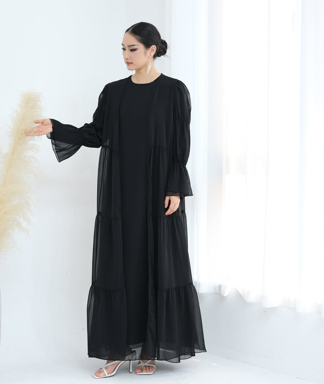 Get trendy with Sasha Chiffon 4-piece Abaya Set - Black -  available at Voilee NY. Grab yours for $99.90 today!