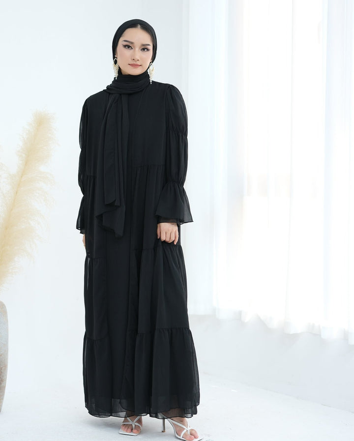 Get trendy with Sasha Chiffon 4-piece Abaya Set - Black -  available at Voilee NY. Grab yours for $99.90 today!