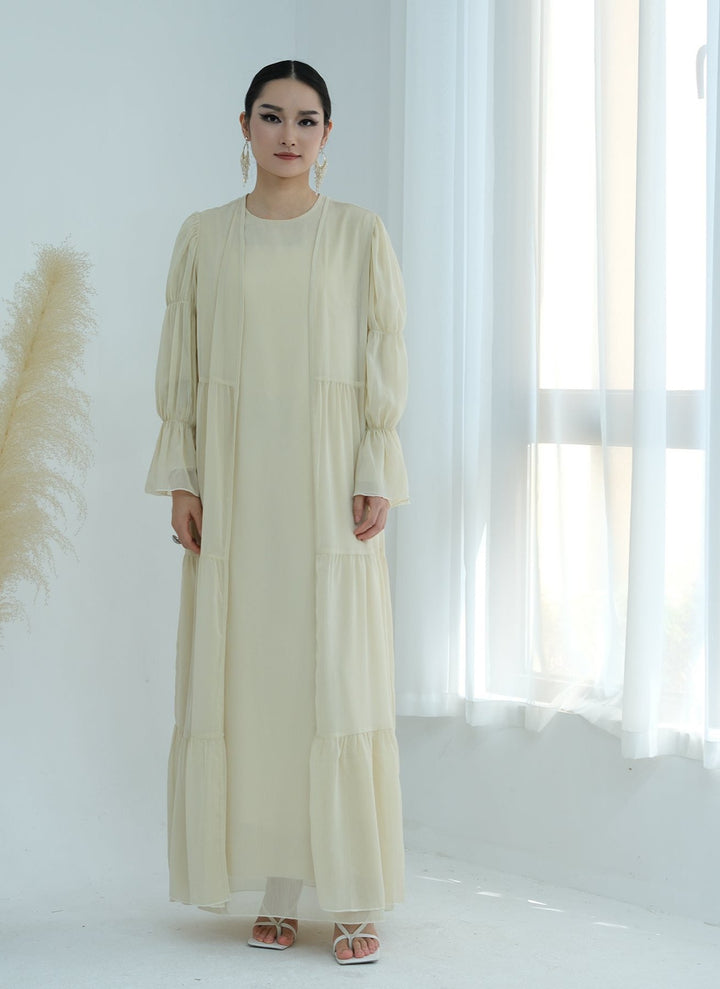 Get trendy with Sasha Chiffon 4-piece Abaya Set - Buttermilk -  available at Voilee NY. Grab yours for $99.90 today!