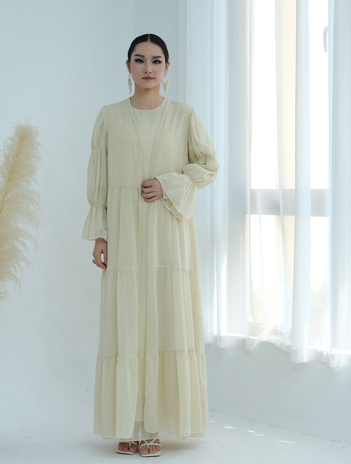 Get trendy with Sasha Chiffon 4-piece Abaya Set - Buttermilk -  available at Voilee NY. Grab yours for $99.90 today!