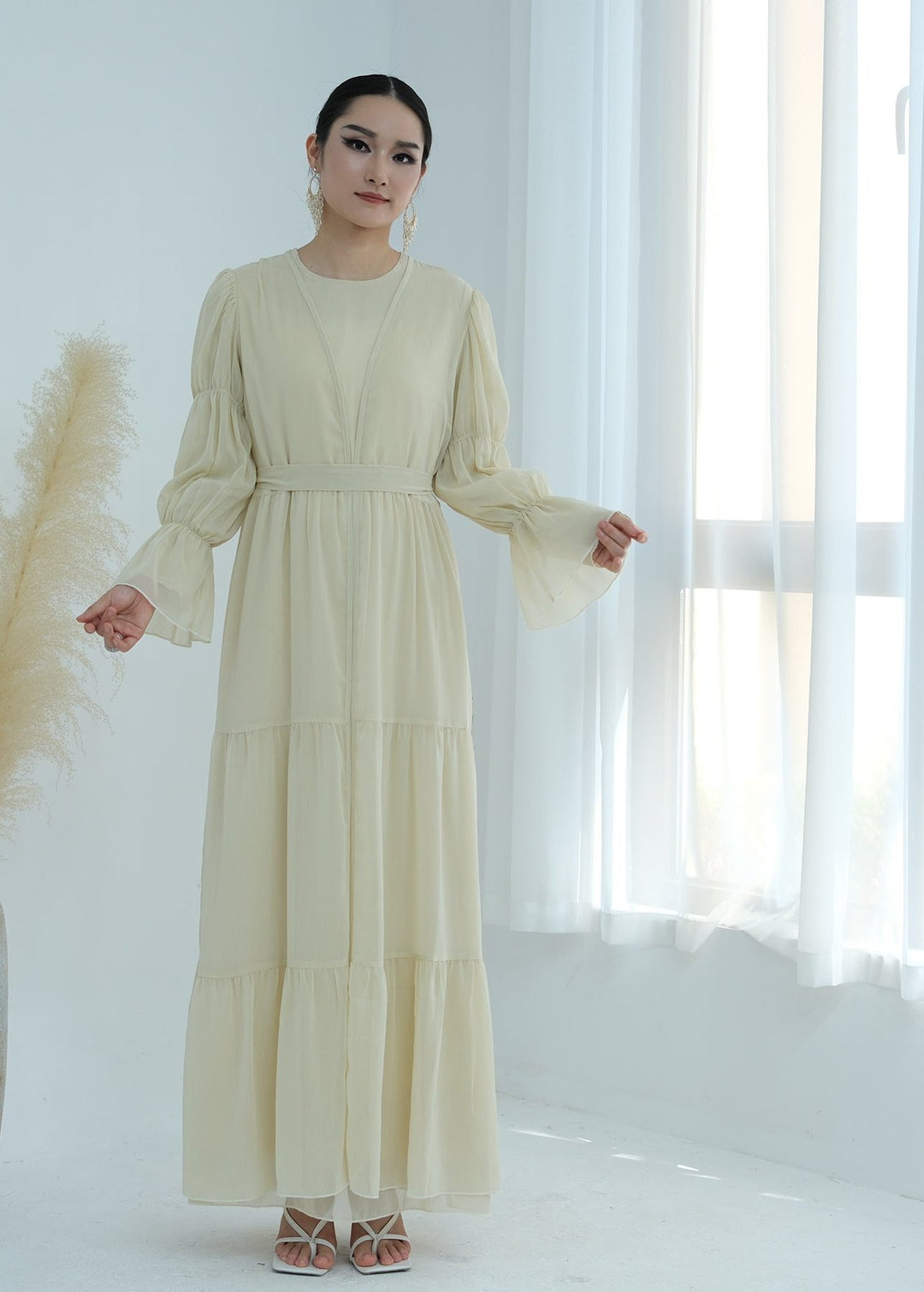 Get trendy with Sasha Chiffon 4-piece Abaya Set - Buttermilk -  available at Voilee NY. Grab yours for $99.90 today!