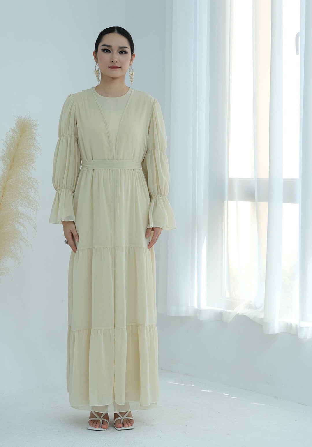 Get trendy with Sasha Chiffon 4-piece Abaya Set - Buttermilk -  available at Voilee NY. Grab yours for $99.90 today!