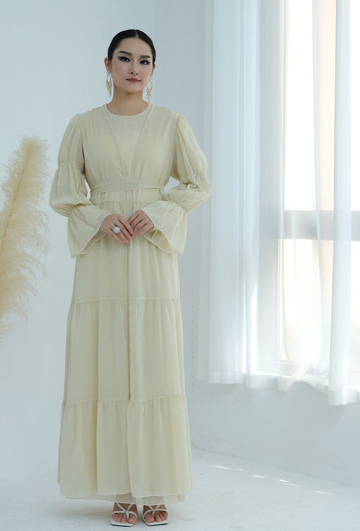 Get trendy with Sasha Chiffon 4-piece Abaya Set - Buttermilk -  available at Voilee NY. Grab yours for $99.90 today!