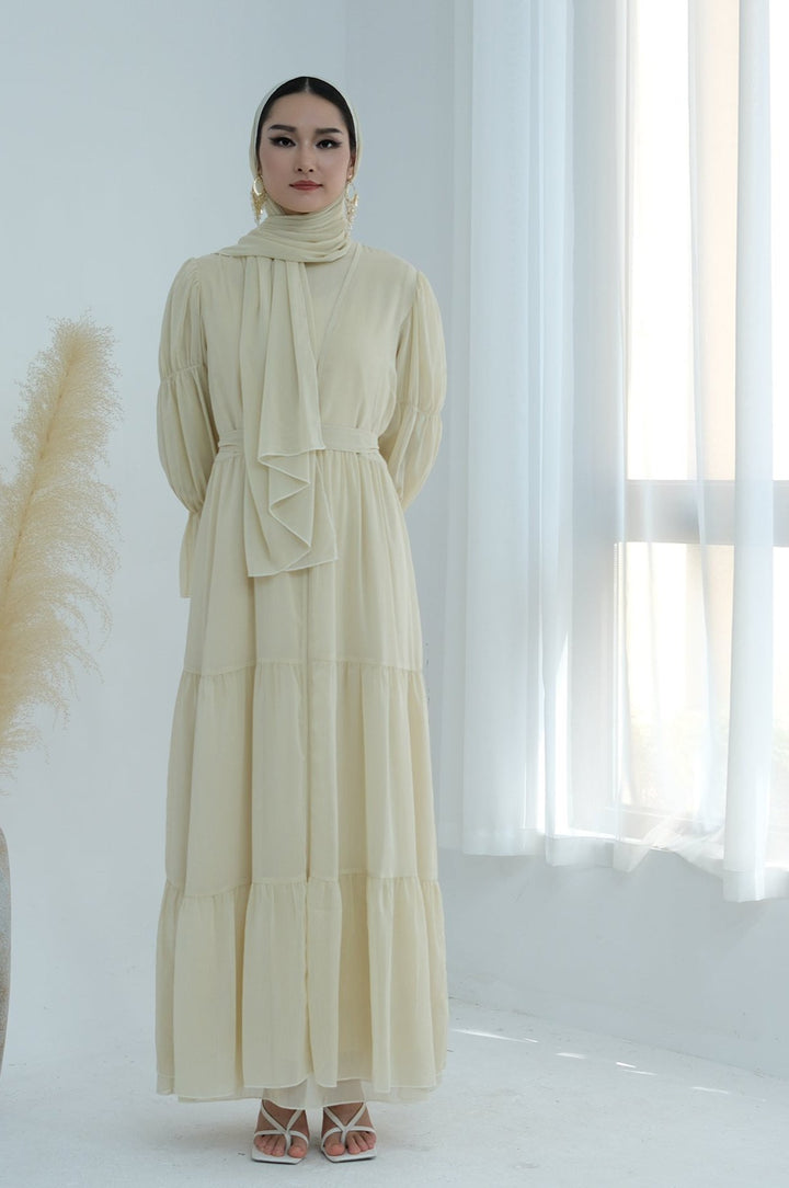 Get trendy with Sasha Chiffon 4-piece Abaya Set - Buttermilk -  available at Voilee NY. Grab yours for $99.90 today!