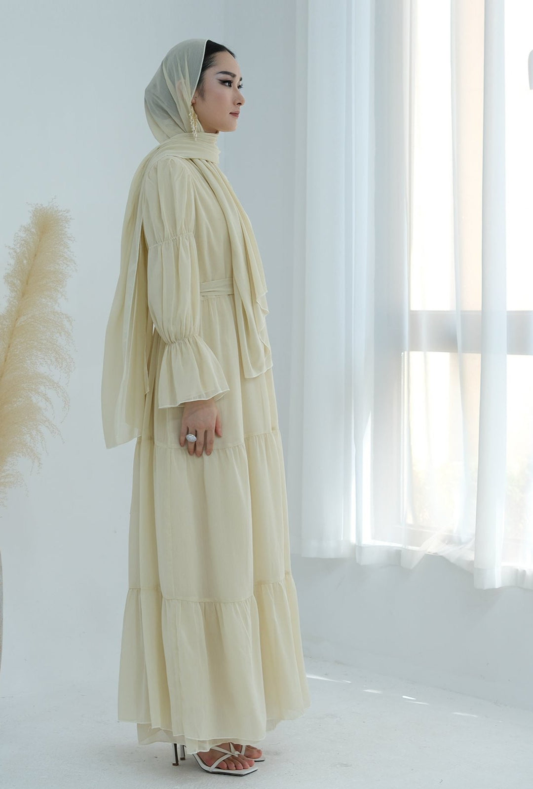 Get trendy with Sasha Chiffon 4-piece Abaya Set - Buttermilk -  available at Voilee NY. Grab yours for $99.90 today!