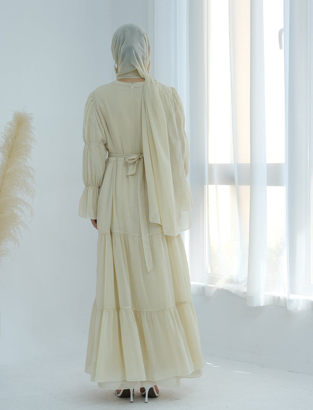 Get trendy with Sasha Chiffon 4-piece Abaya Set - Buttermilk -  available at Voilee NY. Grab yours for $99.90 today!