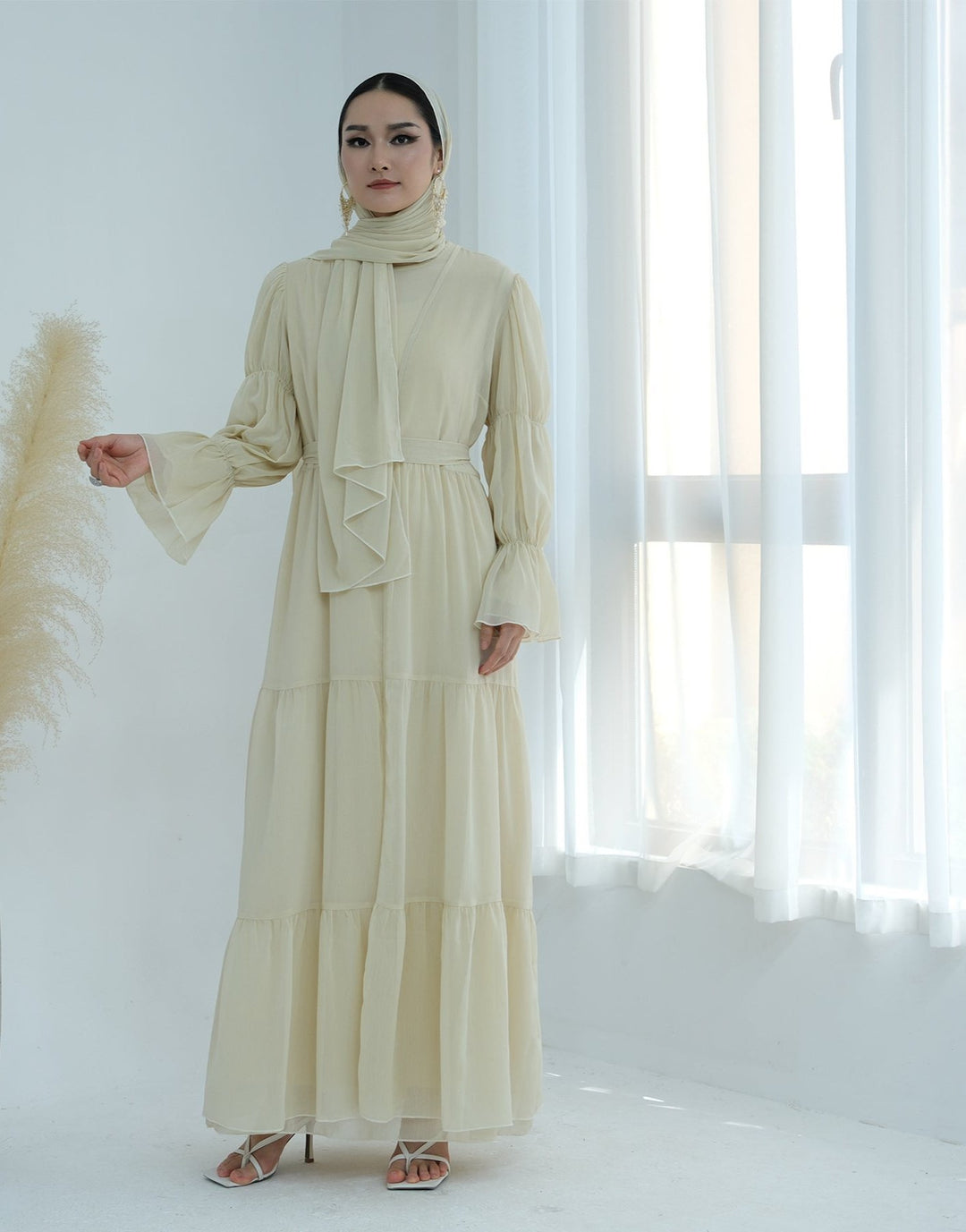 Get trendy with Sasha Chiffon 4-piece Abaya Set - Buttermilk -  available at Voilee NY. Grab yours for $99.90 today!