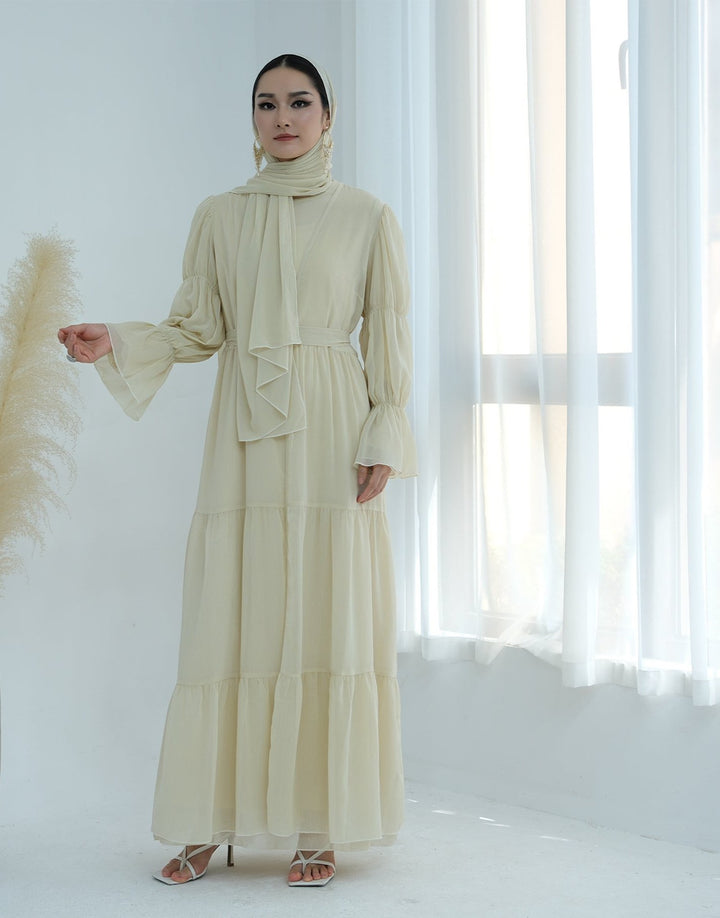 Get trendy with Sasha Chiffon 4-piece Abaya Set - Buttermilk -  available at Voilee NY. Grab yours for $99.90 today!