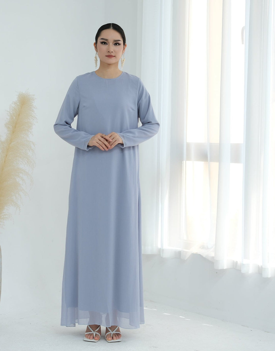 Get trendy with Sasha Chiffon 4-piece Abaya Set - Sky -  available at Voilee NY. Grab yours for $99.90 today!