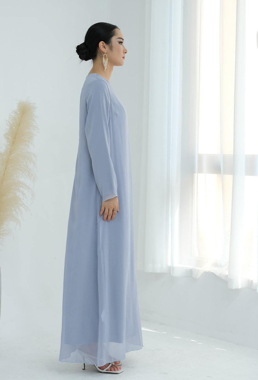 Get trendy with Sasha Chiffon 4-piece Abaya Set - Sky -  available at Voilee NY. Grab yours for $99.90 today!