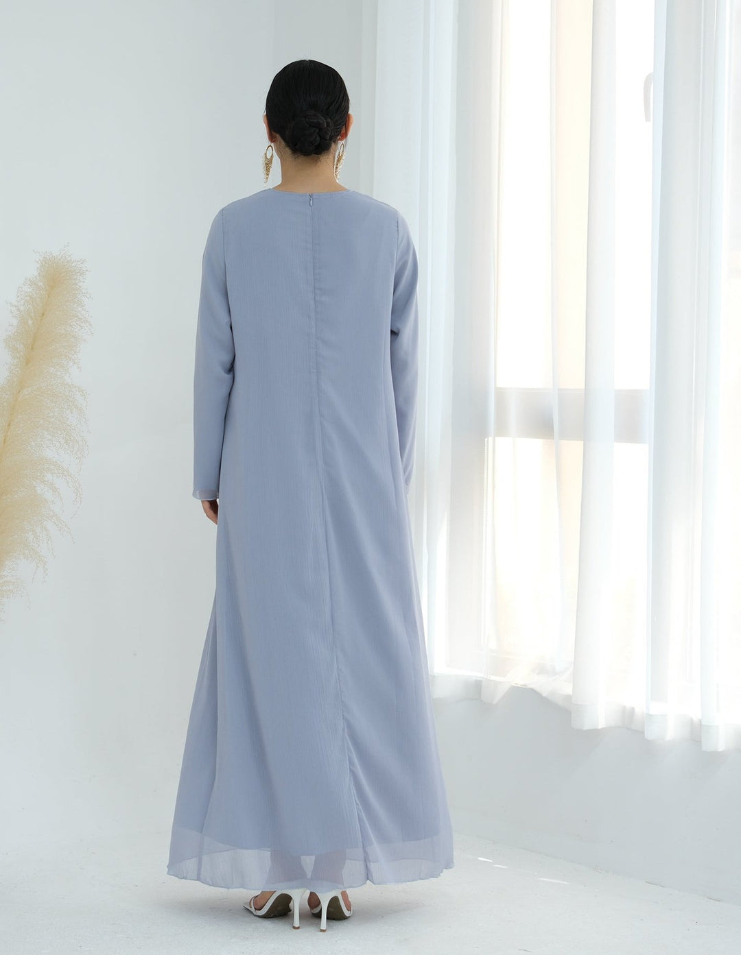 Get trendy with Sasha Chiffon 4-piece Abaya Set - Sky -  available at Voilee NY. Grab yours for $99.90 today!