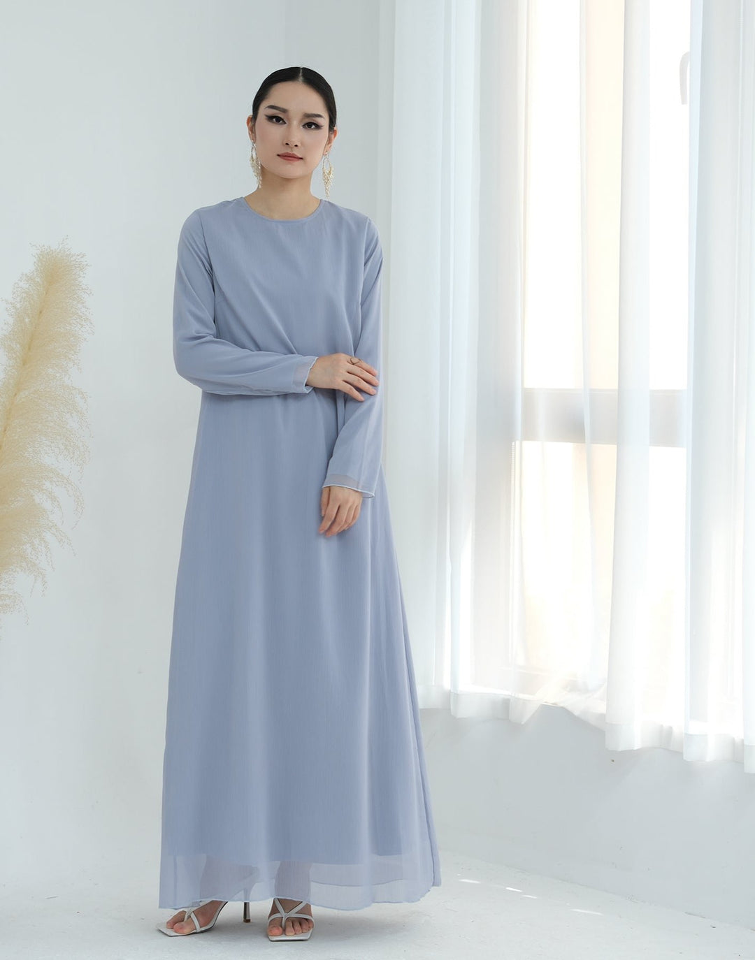 Get trendy with Sasha Chiffon 4-piece Abaya Set - Sky -  available at Voilee NY. Grab yours for $99.90 today!