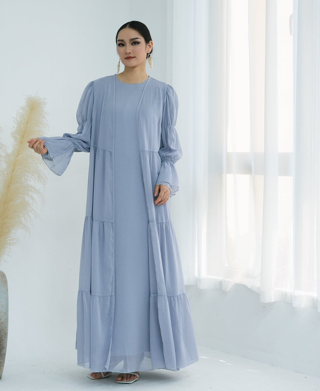 Get trendy with Sasha Chiffon 4-piece Abaya Set - Sky -  available at Voilee NY. Grab yours for $99.90 today!