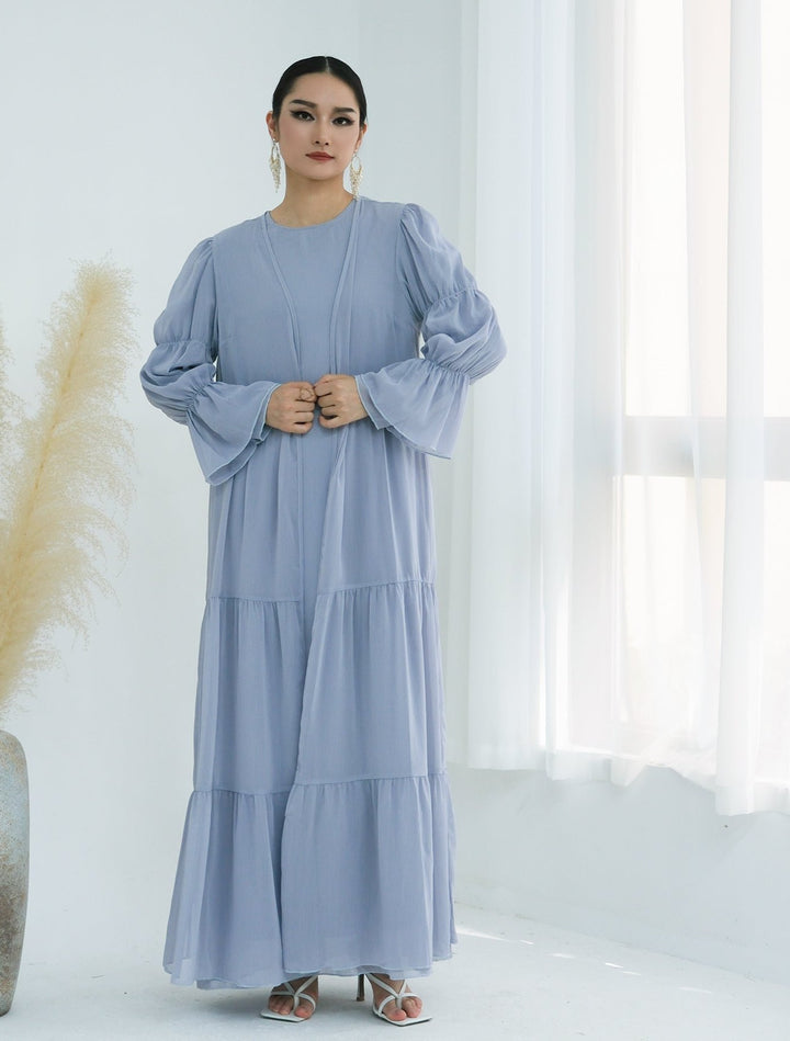 Get trendy with Sasha Chiffon 4-piece Abaya Set - Sky -  available at Voilee NY. Grab yours for $99.90 today!