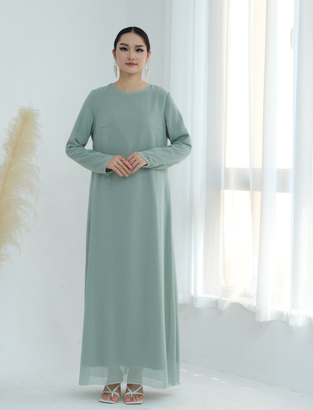 Get trendy with Sasha Chiffon 4-piece Abaya Set - Sage -  available at Voilee NY. Grab yours for $99.90 today!