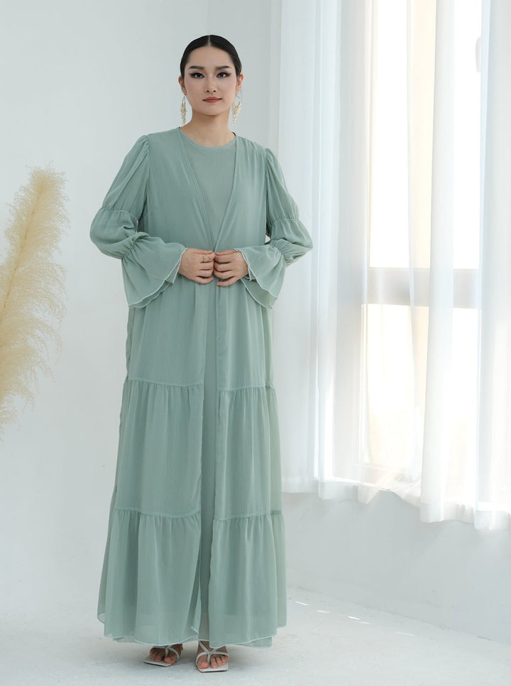 Get trendy with Sasha Chiffon 4-piece Abaya Set - Sage -  available at Voilee NY. Grab yours for $99.90 today!