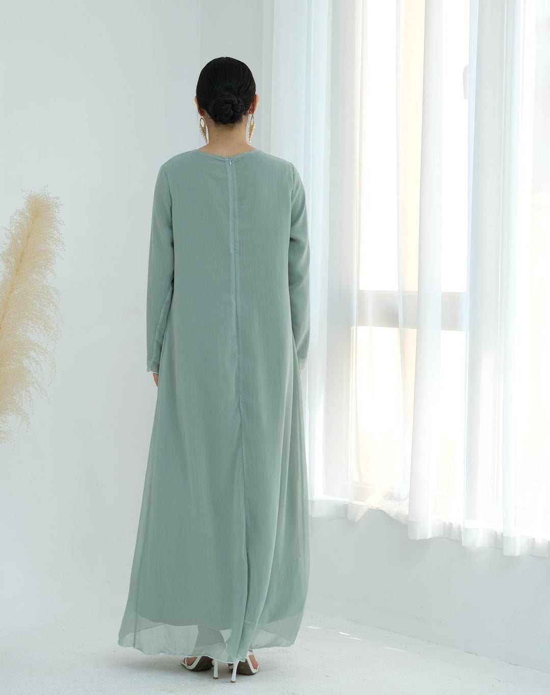 Get trendy with Sasha Chiffon 4-piece Abaya Set - Sage -  available at Voilee NY. Grab yours for $99.90 today!