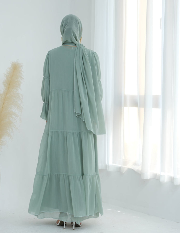 Get trendy with Sasha Chiffon 4-piece Abaya Set - Sage -  available at Voilee NY. Grab yours for $99.90 today!