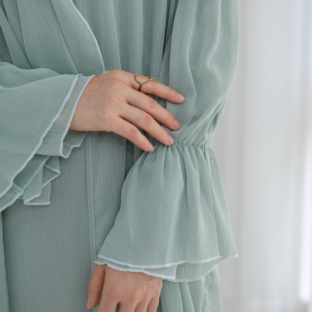 Get trendy with Sasha Chiffon 4-piece Abaya Set - Sage -  available at Voilee NY. Grab yours for $99.90 today!